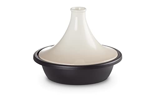 Le Creuset Tagine with Cast Iron Base and Stoneware Funnel Lid, Dishwasher and Oven Safe, For All Hob Types, 31 cm Base, 3.3 Litre, Meringue, 25138317160422