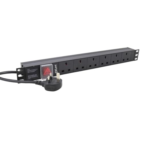 DKURVE 6 Way Horizontal 13a Power Distribution Unit (PDU) Power Strip Electric Charging Station. Heavy Duty (UK PLUG)