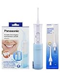 Panasonic EW-DJ10-A Portable Dental Water Flosser | BEST Electric Flosser & Oral Irrigator | PERFECT for Travel - AA Battery Operated, Collapsible, Waterproof | PLUS 2 Nozzle Replacement Parts EW0955W