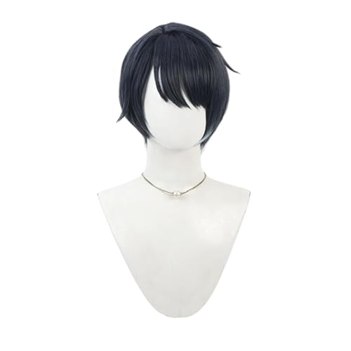 KAPVXRKI Short Mixed Blue Gradient Cosplay Wigs for Men Blue Wig Realistic Game Costume Wigs Heat Resistant Synthetic Wig for Cosplay Party