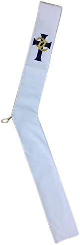Seasonal StolesWhite Wedding Deacon Clergy Stole in Gold Embroidery with Blue Velvet Cross