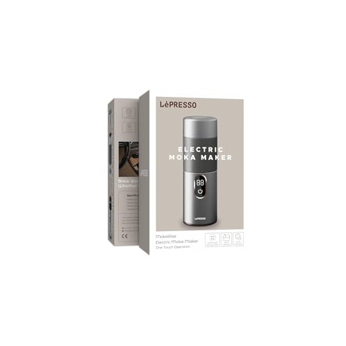 Lepresso MokaRise Electric Portable Mocha Maker, 130-150mL Moka Machine, Digital Interface, Dual AC/DC Power Mokka Maker, Mocha Pot, Suitable for Daily use at Home or for Camping