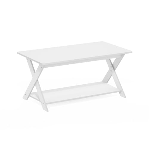 Furinno Modern Simplistic Rectangular Table with X-Legs; Crossed Side Table for Living Room, Bedroom or Home Office; White