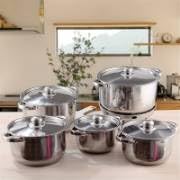 10Pcs Stainless Steel Cookware Set with Lids, Induction Compatible, Stock Pot Double Handle Cookware, Ideal for Hotpot Soup Pasta Rice Cooking