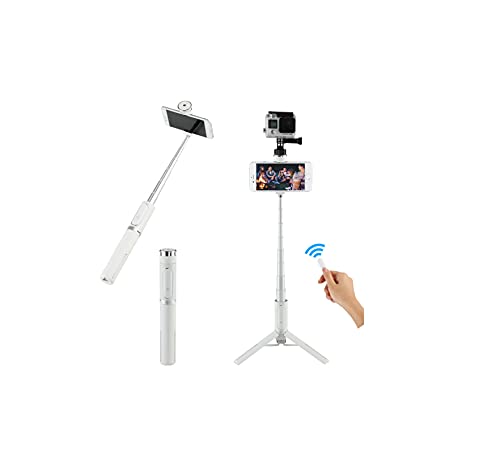 ベルボン Velbon スマホ・カメラ三脚 Coleman(コールマン) セルフィーマルチスタンド ホワイト OTH-AB202WT ワイヤレスリモコン付属 カメラねじ付 iPhone15 Android & iPhone 対応 302625 自撮り棒 セルカ棒 ミニ三脚 テーブル三脚 WEB会議に