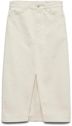 Gonna in Denim Lunghezza al Polpaccio con Spacco 5 Tasche Maxi Skirt, Colore:Azzurro, Taglia:S