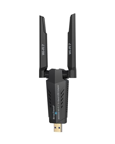 BrosTrend BE6500 Wi-Fi 7 USB WiFi Dongle, Long Range USB WiFi Adapter for PC Desktop Laptop, Tri-Band 6GHz 2882Mbps + 5GHz 2882Mbps + 2.4G 688Mbps, USB3.0 Wireless Dongle for Windows 11/10 WPA3 4K-QAM
