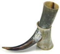 Large Natural Viking Usable Drinking Horn & Stand - Reenactment Oxhorn, Silver, holds 3/4 to a pint - Image 3
