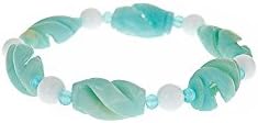 Carved Amazonite and White Agate rounds Stretch Bracelet