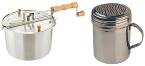 Stove Top Popcorn Popper, Best Hot Air Popcorn Maker, Home Theater Cast Iron Oil Pop Popcorn Old Fashioned Pot + Stainless Steel Dredge Shaker, Salt, Cinnamon Sugar, Powered Cocoa Rub Shaker
