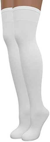 Women’s Opaque Stretchy Nylon Over-The-Knee Thigh High Stockings, 2-Pairs - White - One Size
