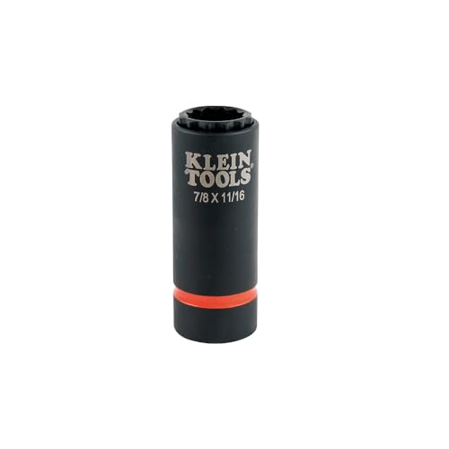 Klein Tools 66014 2-in-1 Impact Socket with 12-Point Deep Sockets, Coaxial Spring Loaded in 7/8- and 11/16-Inch Sizes
