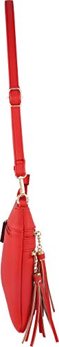 Vegan Mini Multi-Zipper Crossbody Handbag Purse with Tassel Accents with RFID Protection (Poppy Red RF)