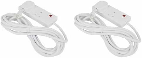 STATUS White Extension Lead | 6m Extension Cable with 2 Sockets with Neon Indicator | S2W6MS8 (Pack of 2)