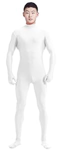 Ensnovo Mens Mock Neck Full Body Unitard Spandex Zentai Suits Costumes White XL