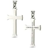 Shields of Strength Men's Flare Cross Necklace in Stainless Steel with Philippians 4:13 Scripture Durable & Inspirational Jewelry