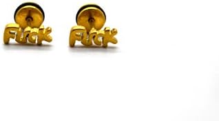 Millardo Jewelry Basic Collections Sex &amp; Violence Series Stud Screw Back Earrings (Fornication U C K Word: Gold Color)