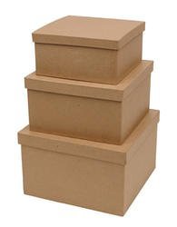 Factory Direct Craft Handcrafted Paper Mache Square Boxes - 3 Boxes (1 of each size)