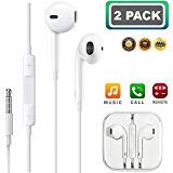 (2 Pack) Aux Headphones/Earphones/Earbuds, 3.5mm Wired Headphones Noise Isolating Earphones with Built-in Microphone & Volume Control Compatible with iPhone iPod iPad Samsung/Android / MP3 MP4