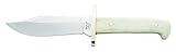 Bear & Son Cutlery Smooth Bone Baby Bowie Knife with Leather Sheath, White, 6 1/2