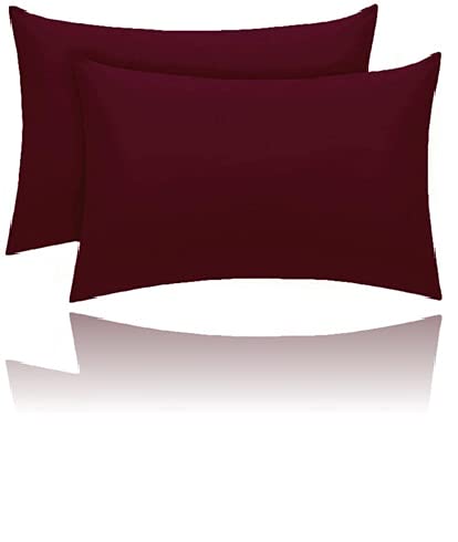 Kanak Pillowcase 2 pack Polycotton Pillow case cover 50x75cm - Wine Plain Dyed Housewife Pillowcases with Envelope Closure