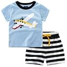 Baby Boys Cotton Top with Stripe Shorts Set Summer Pajamas Outfit (Blue)