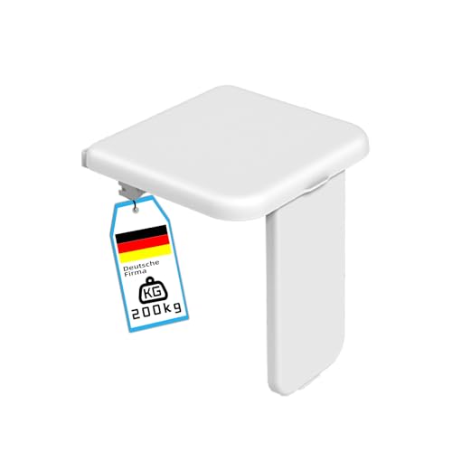 Heuffe Wall-Mounted Folding Shower Seat Fixed Foot – 200 kg Max Reach Folding Stool Adult / PMR Non-Slip Surface ABS White for Bathroom