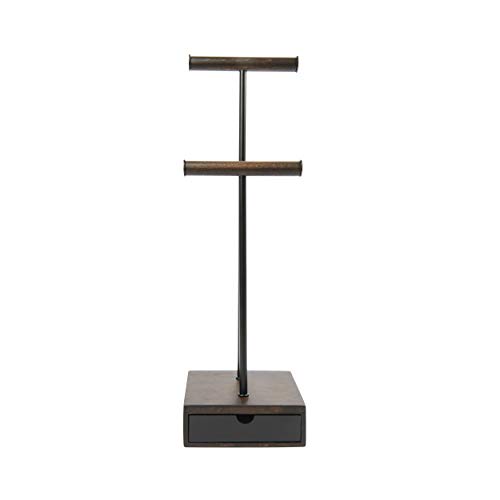 Umbra Pillar Jewelry Stand/Jewelry Organizer Walnut and Black Metal