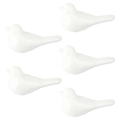 Amosfun 5pcs White Foam Birds Christmas Tree Ornaments Paintable White Polystyrene Foam Birds DIY Crafts Wedding Christmas Party Supply