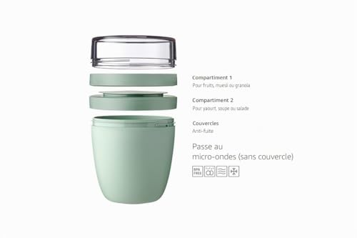 bol muesli a emporter - Pratique comme Pot de Yaourt et de Muesli - Compartiments Séparés - Convient au Congélateur, au Micro-ondes et au Lave-vaisselle - 500 ml + 200 - Vivid mauve