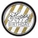 Black & Gold Glitter Happy Birthday Supplies Party Pack - Dinner Plates, Dessert Plates, Napkins and Gold Sparkle Cutlery (Forks Knives Spoons)