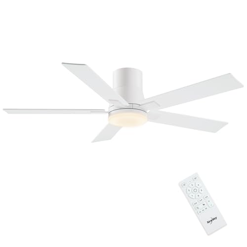 Newday 122 cm White Ceiling Fan with Light and Control, Ceiling Fan Lamp with 5 2 Colour Blades, Reversible DC Motor Quiet, Memory Function, Dimmable LED for Bedroom Office