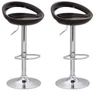 Furniture First Imported Bar Stool (High Chair) for Kitchen, Home. 360 Rotation, Height Adjustable with Chrome Base Set of (Pack of) 2. Style Smiley Back