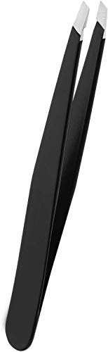 Tweezers for Eyebrows – Stainless Steel Slanted Eyebrow Tweezer - Precision Removal of Facial Hair, Ingrown Hair and Splinter - Professional Blackhead and Tick Remover for Men and Women (Black)