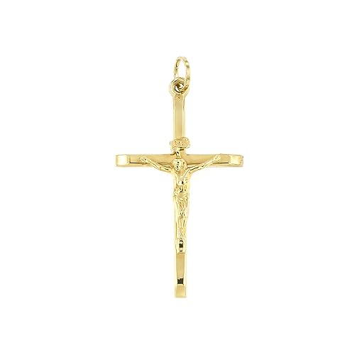Lucchetta - Authentic Italian Crucifix Christian Catholic Jesus 1.18in - 14k Gold Cross Charm Pendant from Italy - Fits Perfectly up to 4mm Necklace
