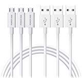 POWERADD Micro USB Cable Android Charger, 3 Pack 1.2m/4ft USB to Micro USB Sync and Fast Charging Cables for Samsung/HTC/LG/Nexus/Nokia/Sony/Kindle/MP3/PS4/Smartphones and More-White