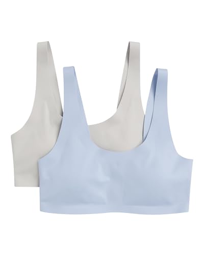 Hanes Girls' Bonded Comfort Bra 2-Pack, Blue/Grey, Large