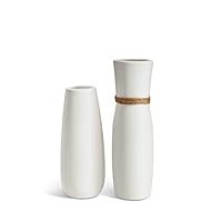 Opps White Ceramic Vases with differing Unique Rope Design for Home Décor - Set of 2