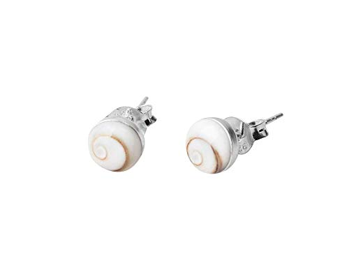 Sterling Silver Stud Earrings with Shiva Eye - Natural White Shell Small Stud for Women, Spiral Seashell from Sea (6)