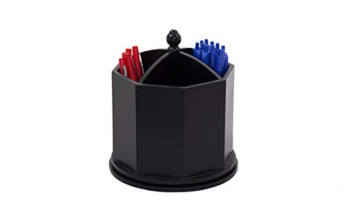 Spinning Desktop Organizer - Black 4 Compartment Rotating Mail and Stationary Holder - Quality Wooden Design - Pen and Pencil Cup and Sorter - by Designstyles