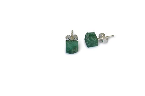 Emerald Stud Earrings, Natural, Raw, 13-14 mm, 925 Silver, 13-14 mm, Sterling Silver Emerald Sterling silver, Emerald