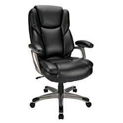 Realspace(R) Cressfield High-Back Bonded Leather Chair, Black/Silver