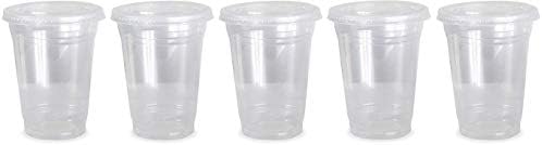 Dart Solo Clear Plastic Disposable Cups for Iced Coffee Bubble Boba Tea Smoothie, 16 oz, 50 Sets with Flat Lids ((5.Units))