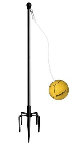 Garbuildman Tetherball Set with Ball & Rope for Outdoor Backyard, Adjustable Tether Ball Pole with Reinforced 5-Prong Base for Playground, Outside Ball Games Sports for Kids & Adults, Black