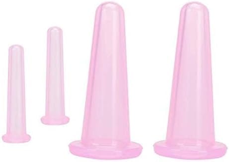 4 Pieces Pink Facial Cupping Therapy Set Anti Cellulite Silicone Vacuum Cupping Cups for Face and Eye Cupping Massage (2 Small + 2 Large)，Massage Tools，Health Care