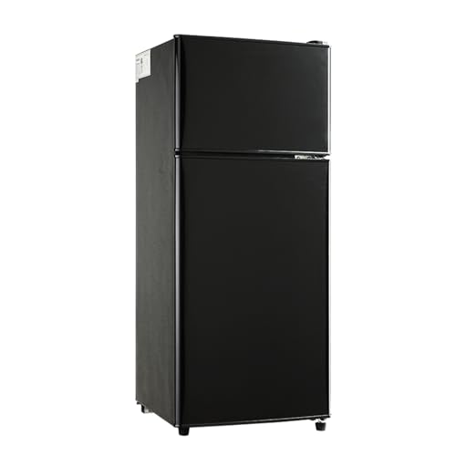Kazigak Small Fridge with Freezer, 3.5 Cu.Ft, Compact Refrigerator with Freezer, 7 Settings Temperature Adjustable, 2 Doors open, For Apartment, Dorm and Office, Black