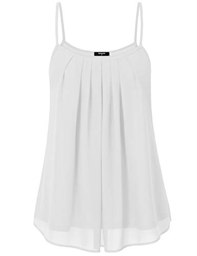 Lotusmile Women's Summer Cool Casual Sleeveless Pleated Chiffon Layered Cami Tank Top (Medium, White)