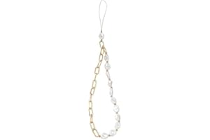 1 Pc Mobile Phone Lanyard Metal Chain Pearl Beaded Charms Lanyard Strap Chain, Wrist Strap Anti Lost Decorations Car Keychain