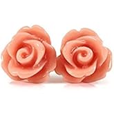 Pretty Smart Coral Pink Rose Flat Screw Back Stud Earrings 9mm