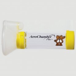 Aerochamber Plus spacer device, Child, Meduim, Yellow,with face mask, Latex free